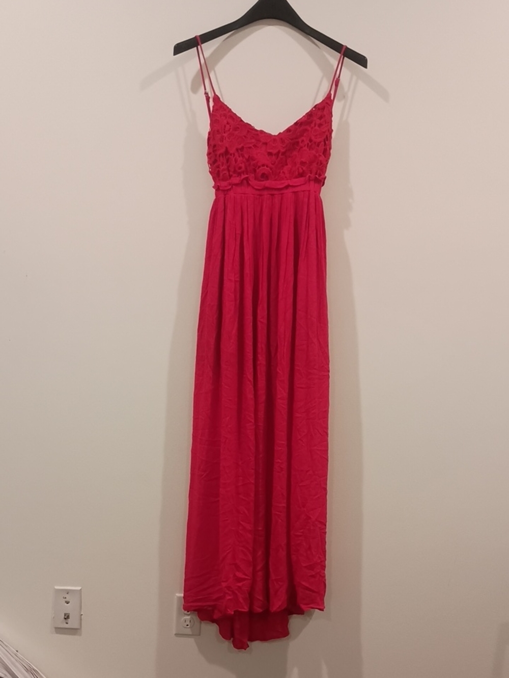 Pink Blush Red Crochet Bodice Open Back Maxi Maternity Dress